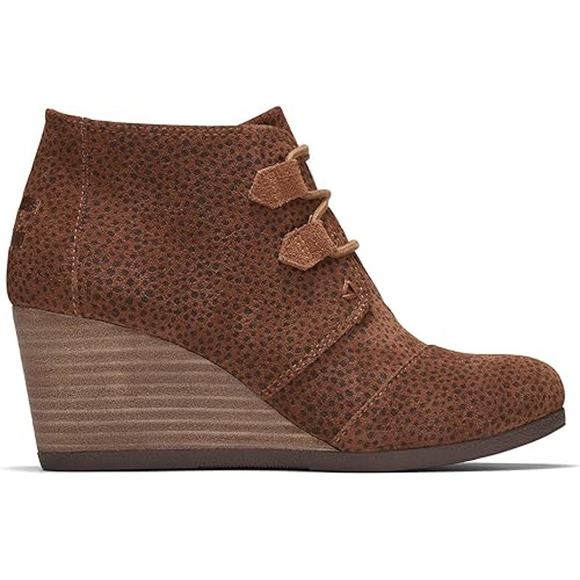 Toms Shoes - TOMS Ankle Wedge Kala Bootie - Tan Mini Cheetah Suede NEW Size 9.5